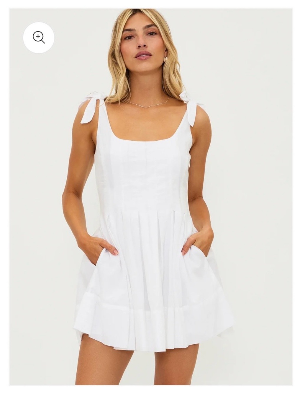 Beach Riot Jacey White Tie-Shoulder Square Neck Mini Dress